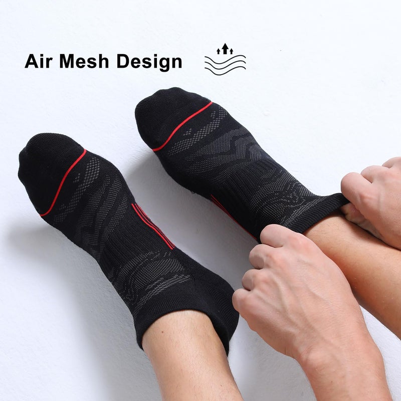 FITRELL 6 Pack Men's Ankle Running Socks Low Cut Cushioned Athletic Sports Tab Gift for Men, Shoe Size 12-15, Black+Red - Image 3